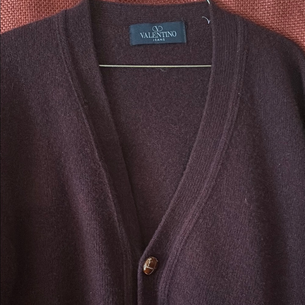 Vintage Valentino Jeans Deep Burgundy Men's Cardigan